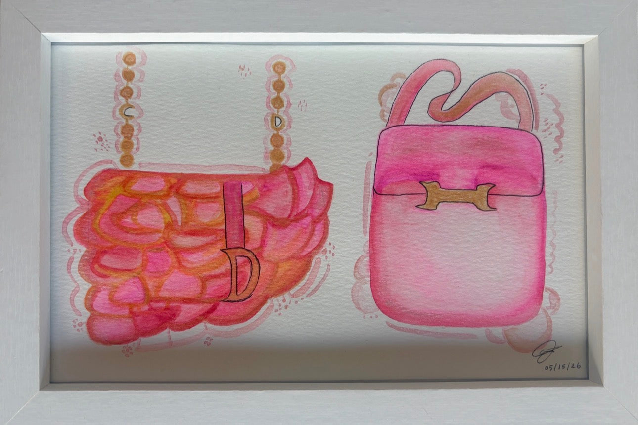 Original watercolor of two pink handbags