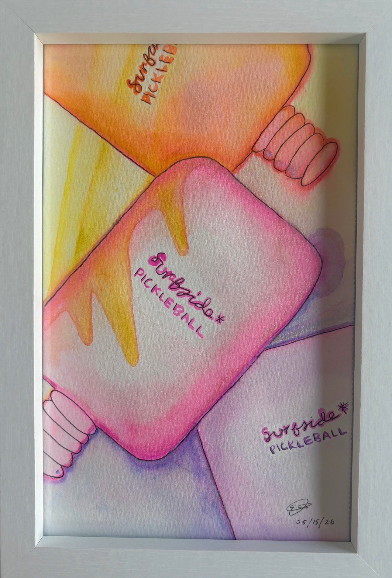 Original watercolor of Surfside Pickleball paddles